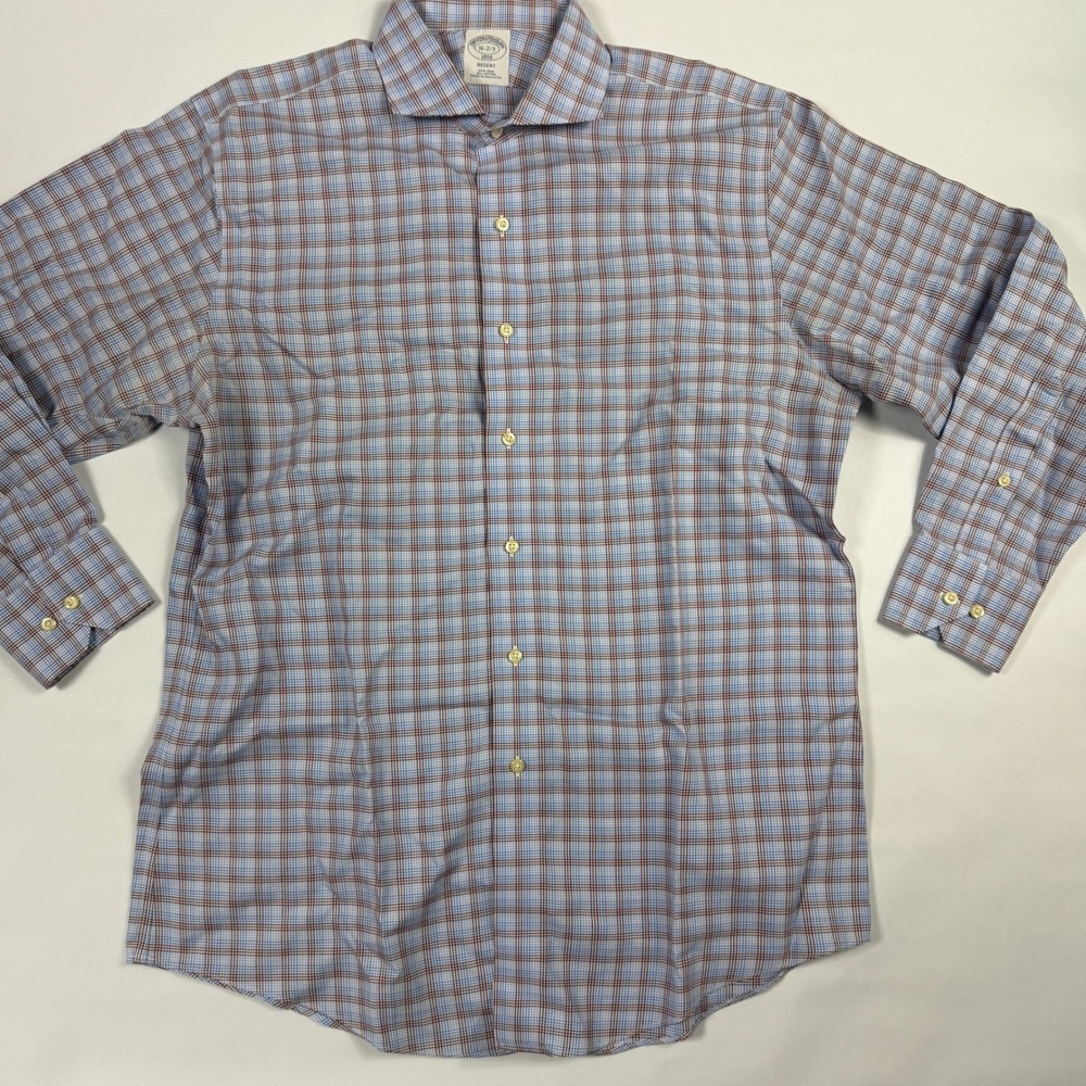 Brooks Brothers 1818 Regent Dress Shirt Mens 16 32 Blue Plaid Non-Iron